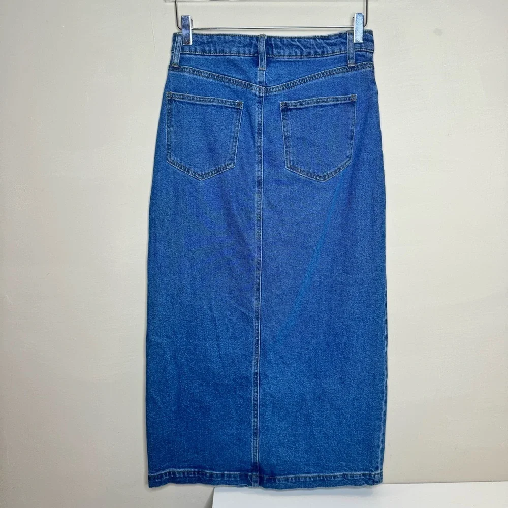 Steve Madden Avani Front-Slit Denim Midi Skirt size small